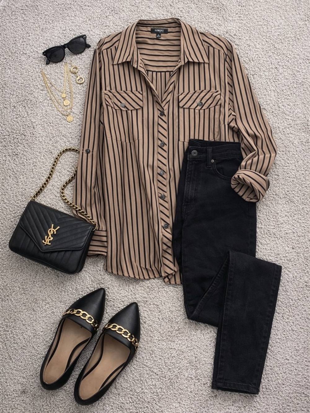 Elementz Black and Tan Striped Button-Down Shirt